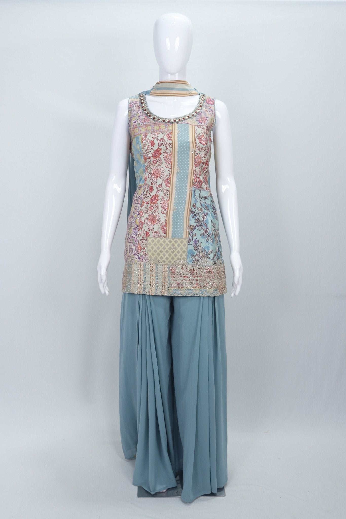 Multicolor Sleeveless Kurta with Palazzo Ethnic Wear for Women Festive Party Look - Mangaldeep NX