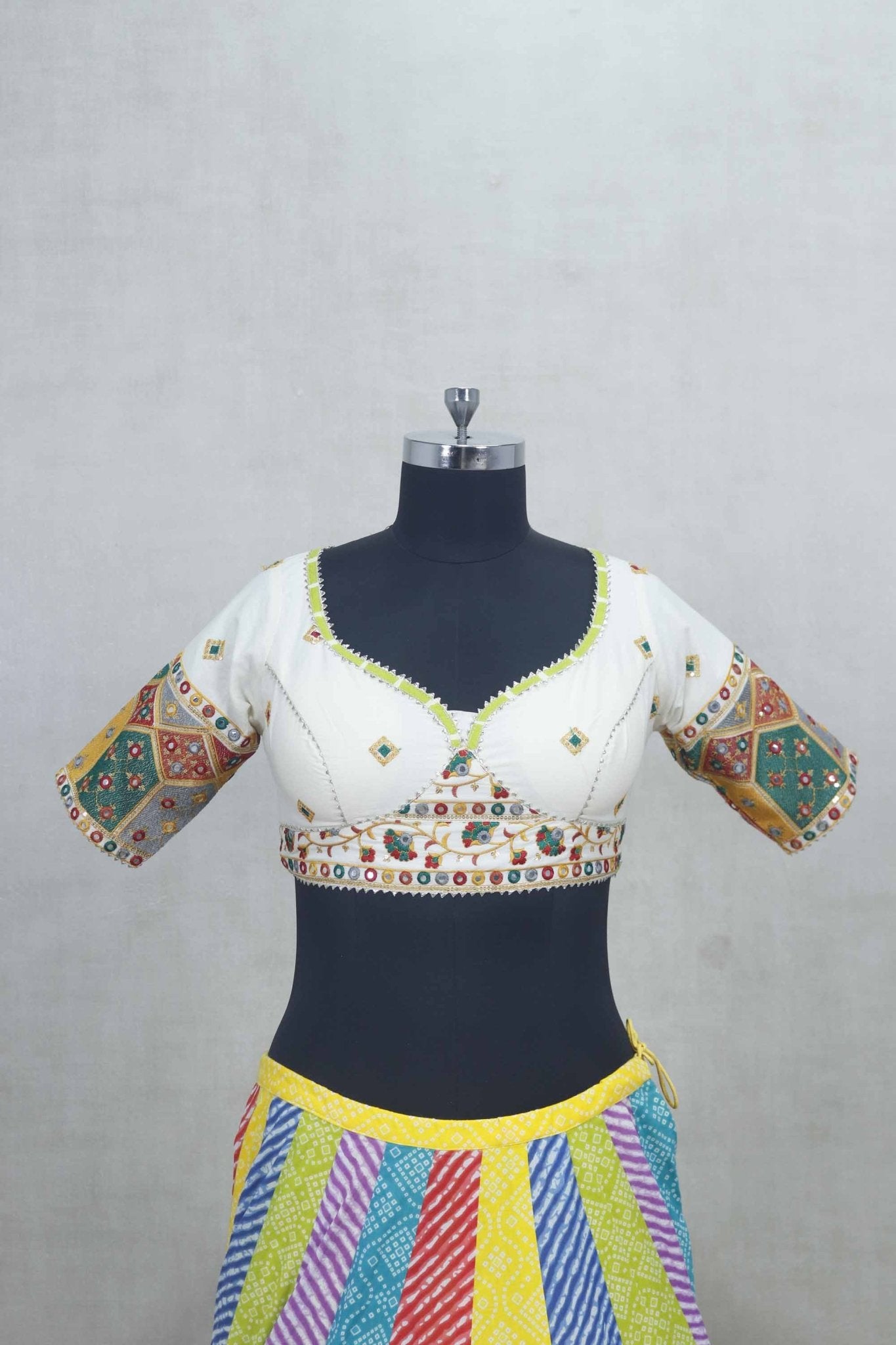 Multicolor Traditional Patola Print Lehenga with Embroidered Blouse - Mangaldeep NX