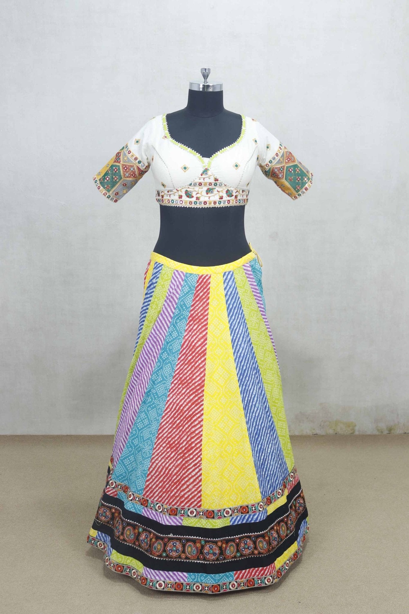 Multicolor Traditional Patola Print Lehenga with Embroidered Blouse - Mangaldeep NX