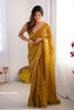Mustard Yellow and Gold Checkered Chiffon Saree with Pearl Lace Border - Mangaldeep NX