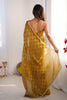 Mustard Yellow and Gold Checkered Chiffon Saree with Pearl Lace Border - Mangaldeep NX