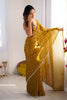 Mustard Yellow and Gold Checkered Chiffon Saree with Pearl Lace Border - Mangaldeep NX