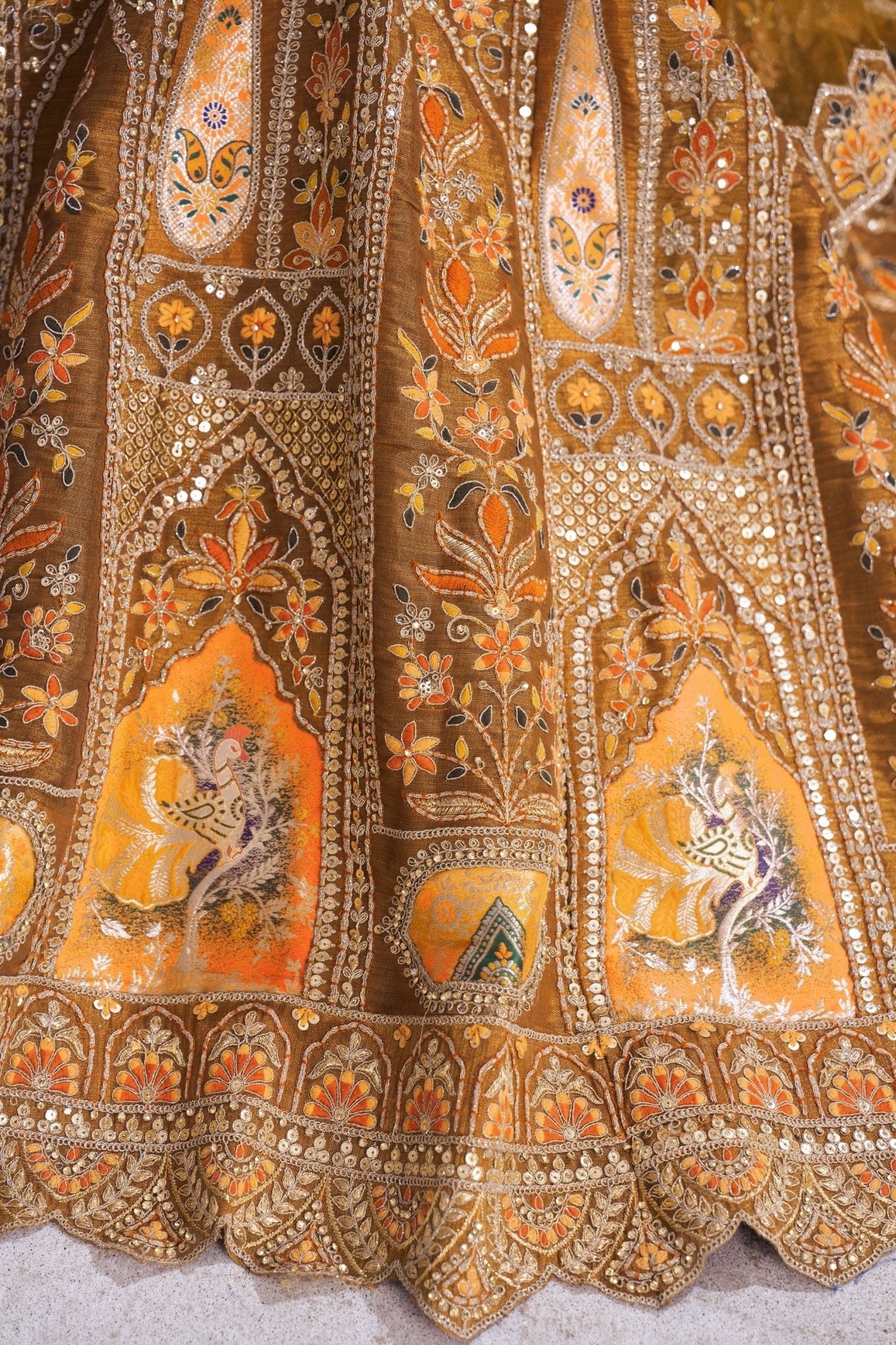 Mustard Yellow Embroidered Silk Lehenga Choli with Matching Net Dupatta - Mangaldeep NX