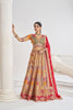 Mustard Yellow Multi - Panel Embroidered Lehenga Choli with Red Dupatta - Mangaldeep NX
