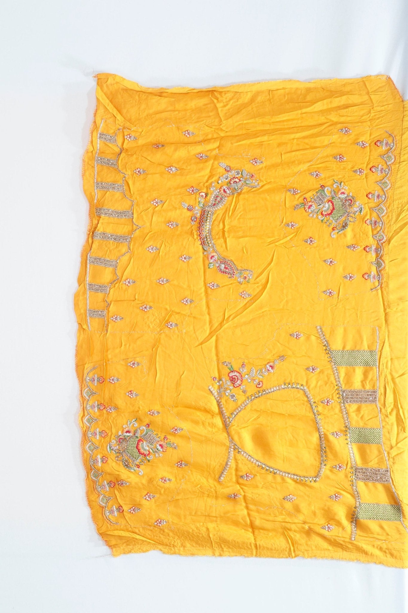 Mustard Yellow Silk Saree with Intricate Embroidery and Heavy Zari Border - Mangaldeep NX