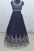 Navy Blue Embroidered Lehenga Choli with Mirror Work Blouse and Floral Zari Border Dupatta - Mangaldeep NX