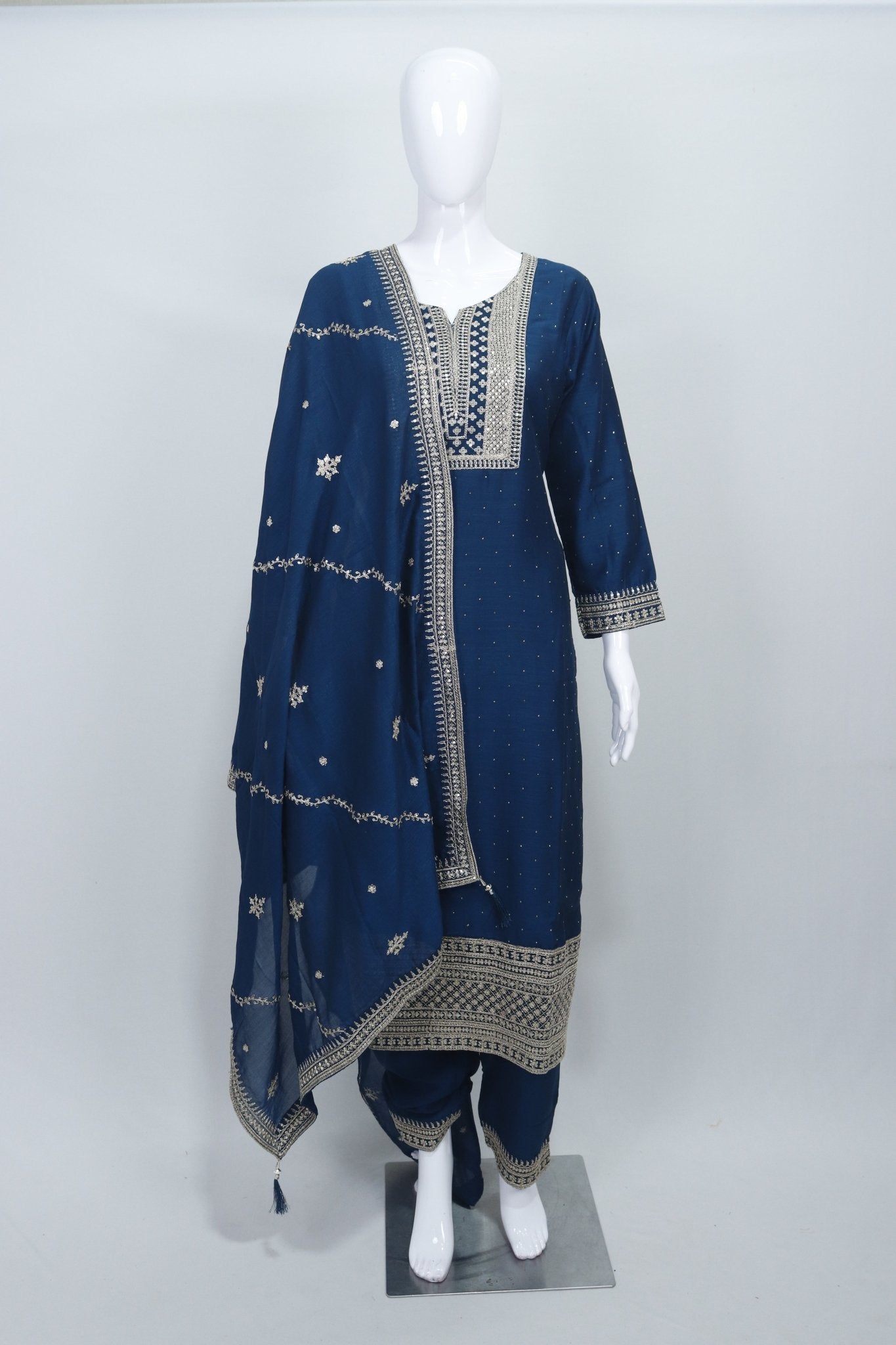 Navy Blue Embroidered Salwar Suit Set for Women Traditional Kurta with Dupatta - Mangaldeep NX