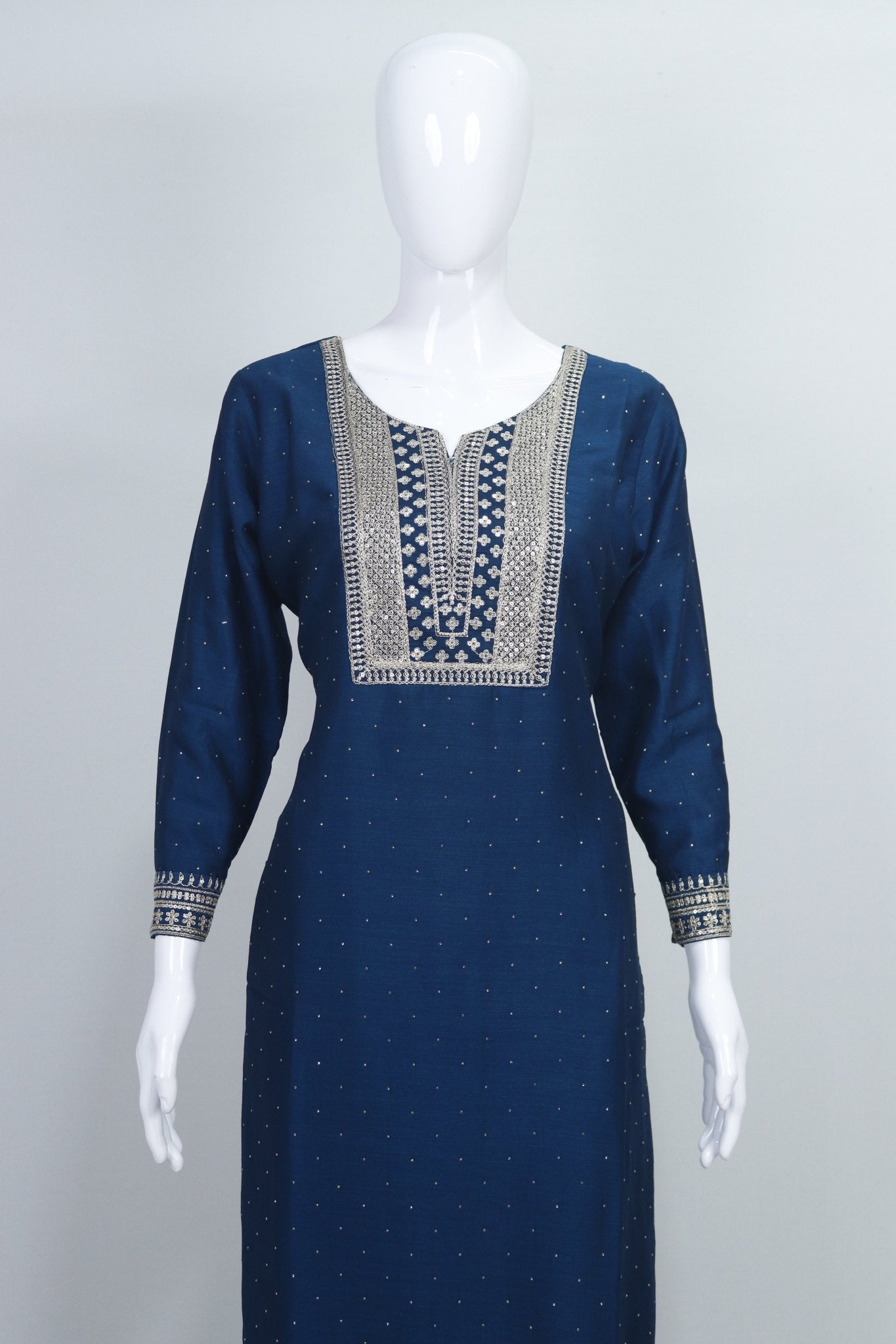 Navy Blue Embroidered Salwar Suit Set for Women Traditional Kurta with Dupatta - Mangaldeep NX