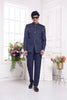 Navy Blue Indo - Western Suit with Textured Bandhgala Jacket and Straight Pants - Mangaldeep NX
