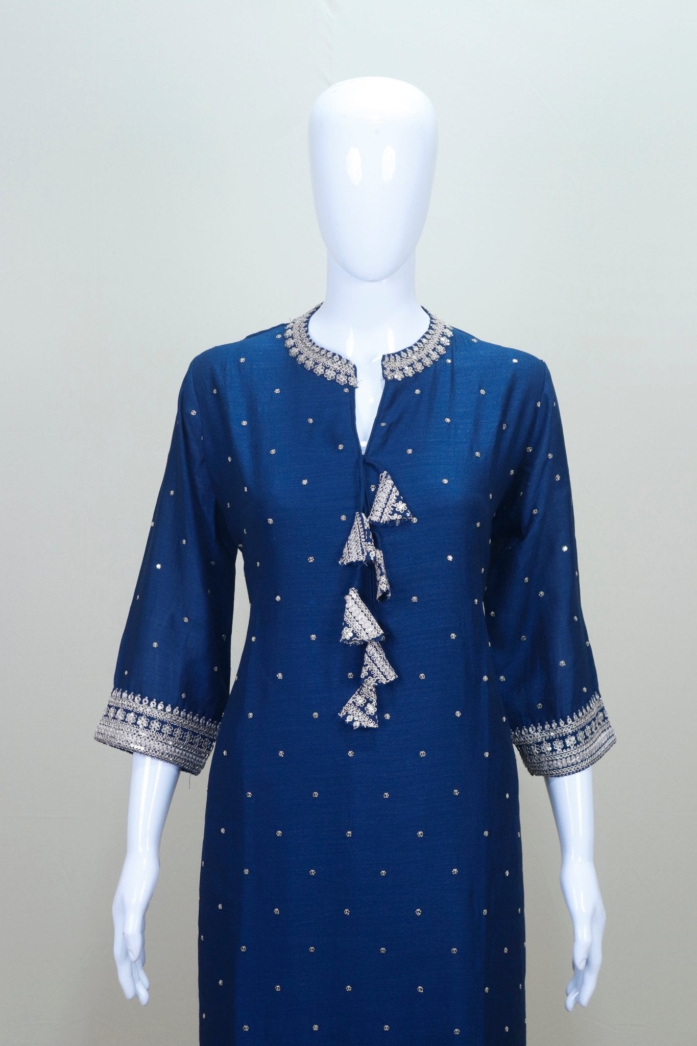 Navy Blue Mirror Work Kurta Set with Embroidered Dupatta - Mangaldeep NX