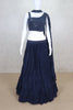 Navy Blue Sequin Embellished Crop Top Lehenga Choli with Dupatta - Mangaldeep NX
