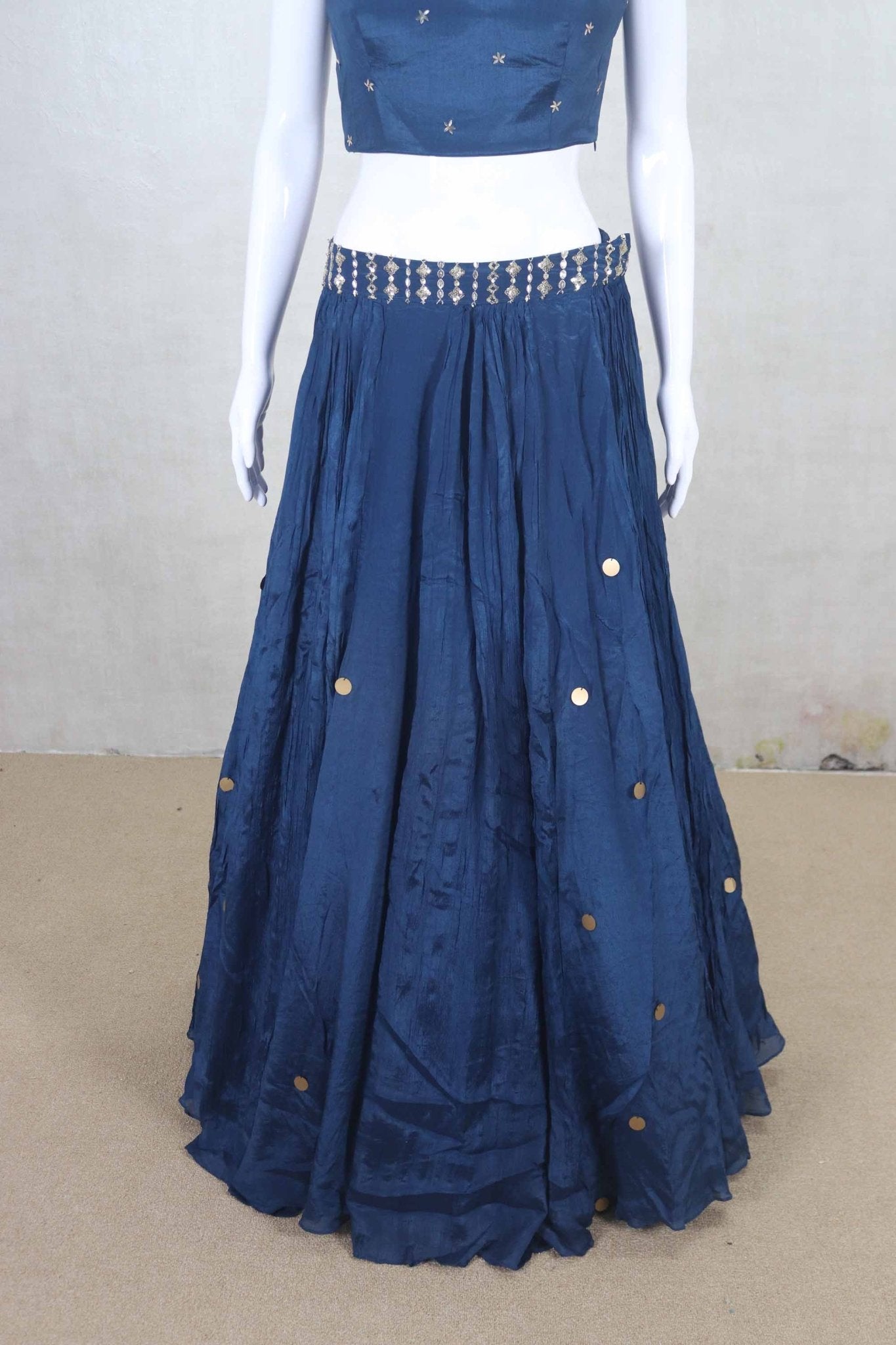 Navy Blue Silk Lehenga Choli with Embellished Jacket and Mirror Work - Mangaldeep NX