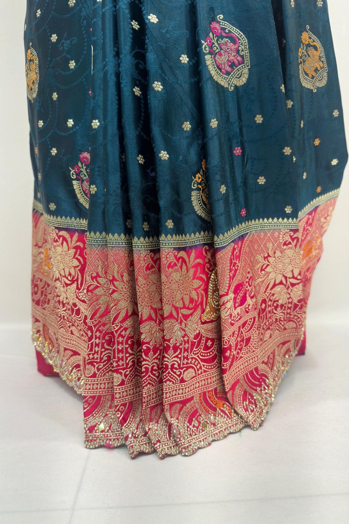Navy Blue Silk Saree with Red Zari Border - Mangaldeep NX