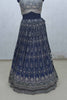 Navy Blue Thread Embroidered Lehenga Choli with Striped Sequin Blouse and Red Dupatta - Mangaldeep NX