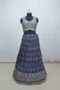 Navy Blue Thread Embroidered Lehenga Choli with Striped Sequin Blouse and Red Dupatta - Mangaldeep NX