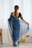 Navy Blue Twill Net Saree with Silver Sequin Border and Black Velvet Blouse - Mangaldeep NX