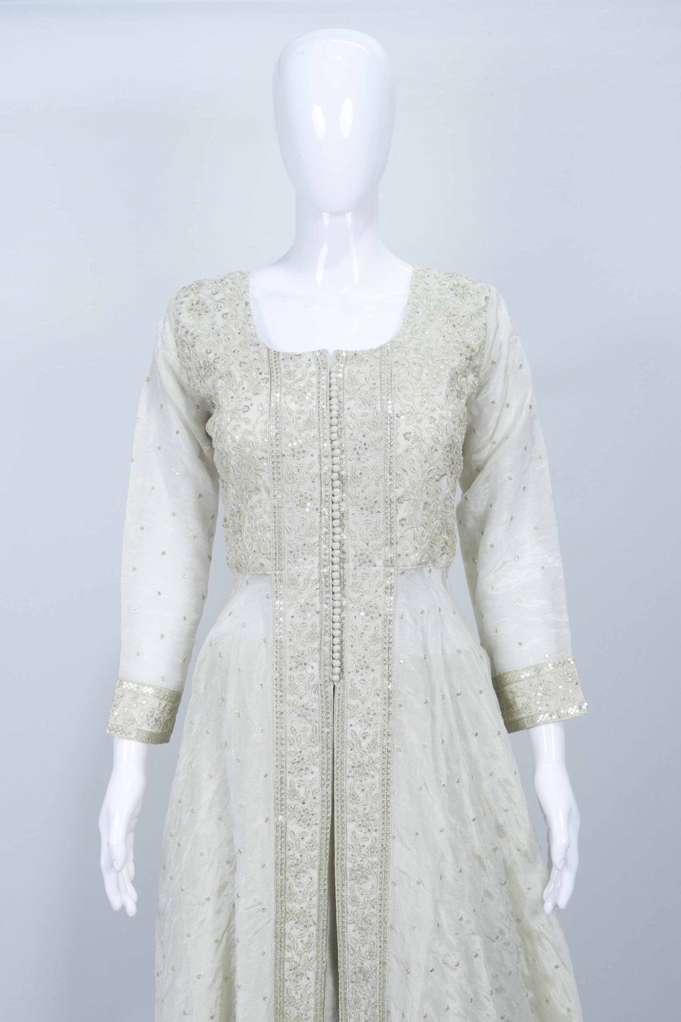 Off White Anarkali Sharara Set for Women Embroidered Ethnic Suit with Dupatta Festive Wedding Wear - Mangaldeep NX