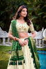 Off - White Geometric Floral Embroidered Lehenga Choli Set with Green Bandhej Dupatta - Mangaldeep NX