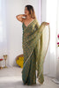 Olive Green and Teal Checkered Chiffon Saree with Pearl Lace Border - Mangaldeep NX