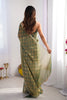 Olive Green and Teal Checkered Chiffon Saree with Pearl Lace Border - Mangaldeep NX