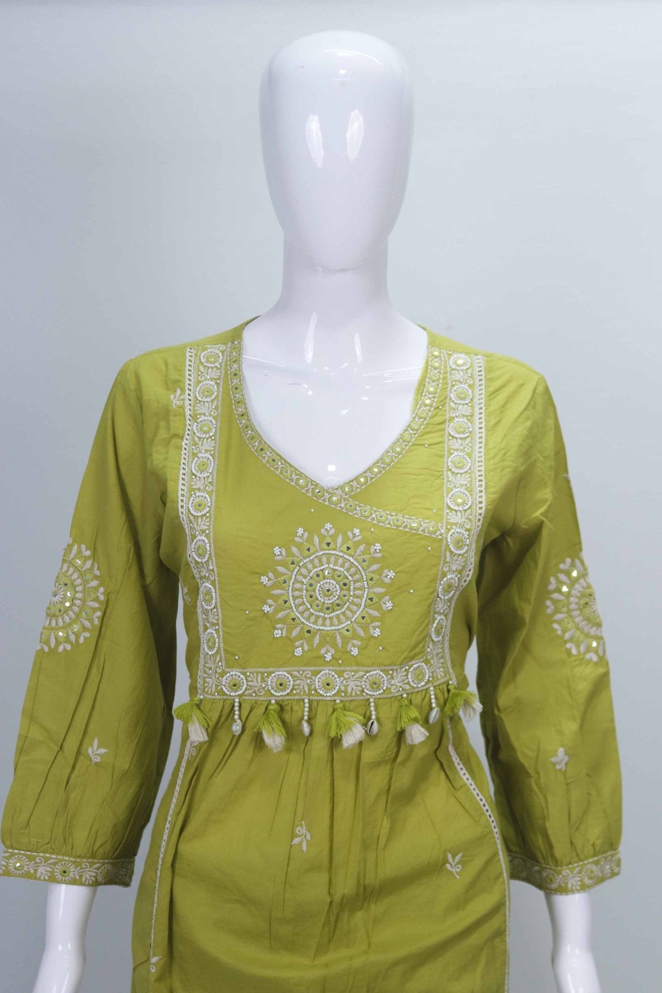 Olive Green Embroidered Cotton Straight Suit Set with Dupatta - Mangaldeep NX