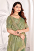 Olive Green Silk Saree with Embroidered Motifs and Golden Lace Border - Mangaldeep NX
