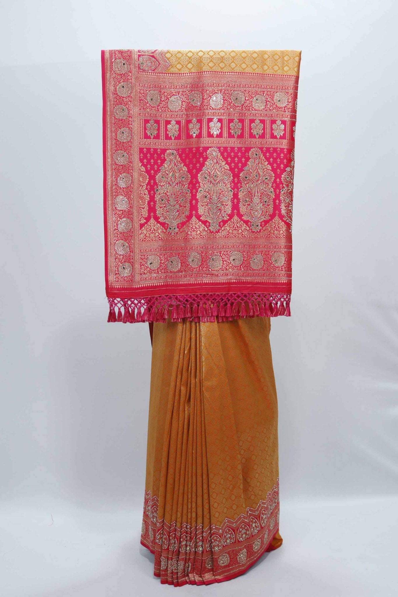 Orange Banarasi Silk Saree with Pink Zari Pallu - Mangaldeep NX