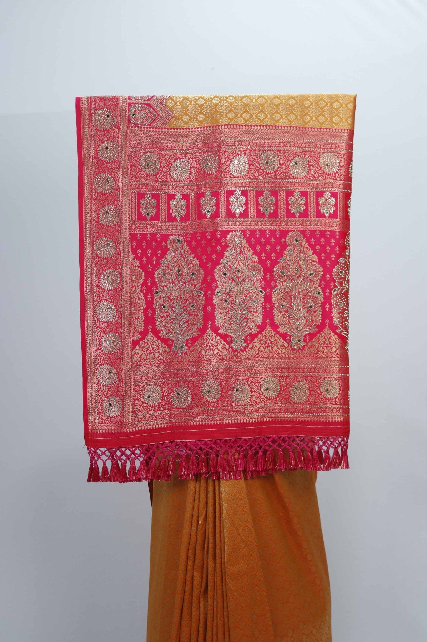 Orange Banarasi Silk Saree with Pink Zari Pallu - Mangaldeep NX