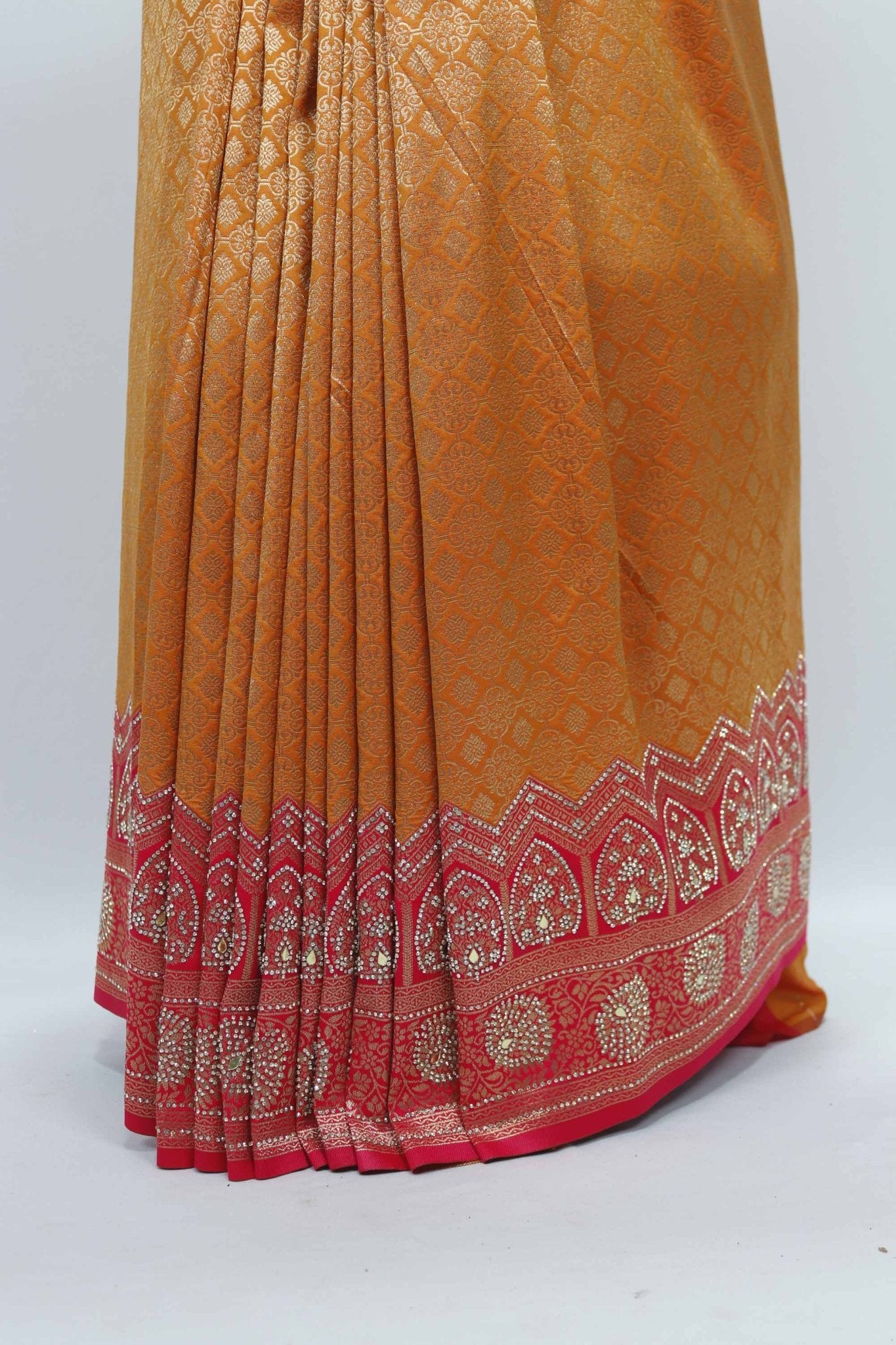 Orange Banarasi Silk Saree with Pink Zari Pallu - Mangaldeep NX