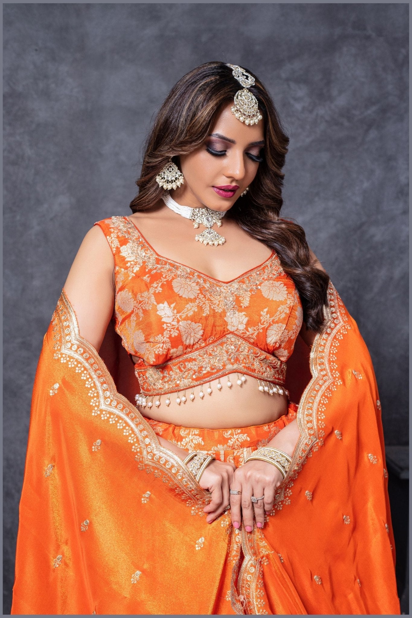 Orange Silk Bridal Lehenga Choli with Zari and Sequin Embroidery - Mangaldeep NX