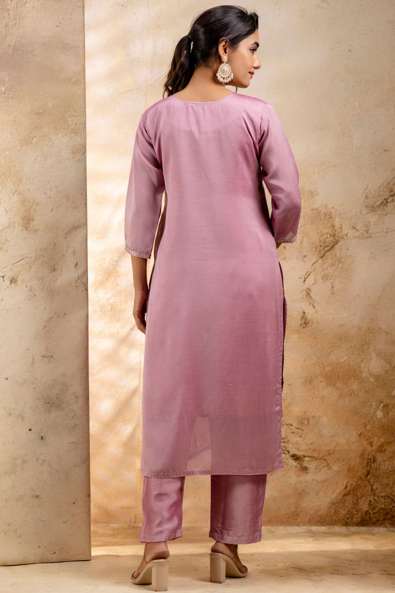 Outstanding Lavender Embroidered Silk Blend Readymade Salwar Kameez - Mangaldeep NX