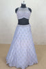 Pastel Blue Mirror Work Lehenga Set with Sleeveless Blouse - Mangaldeep NX