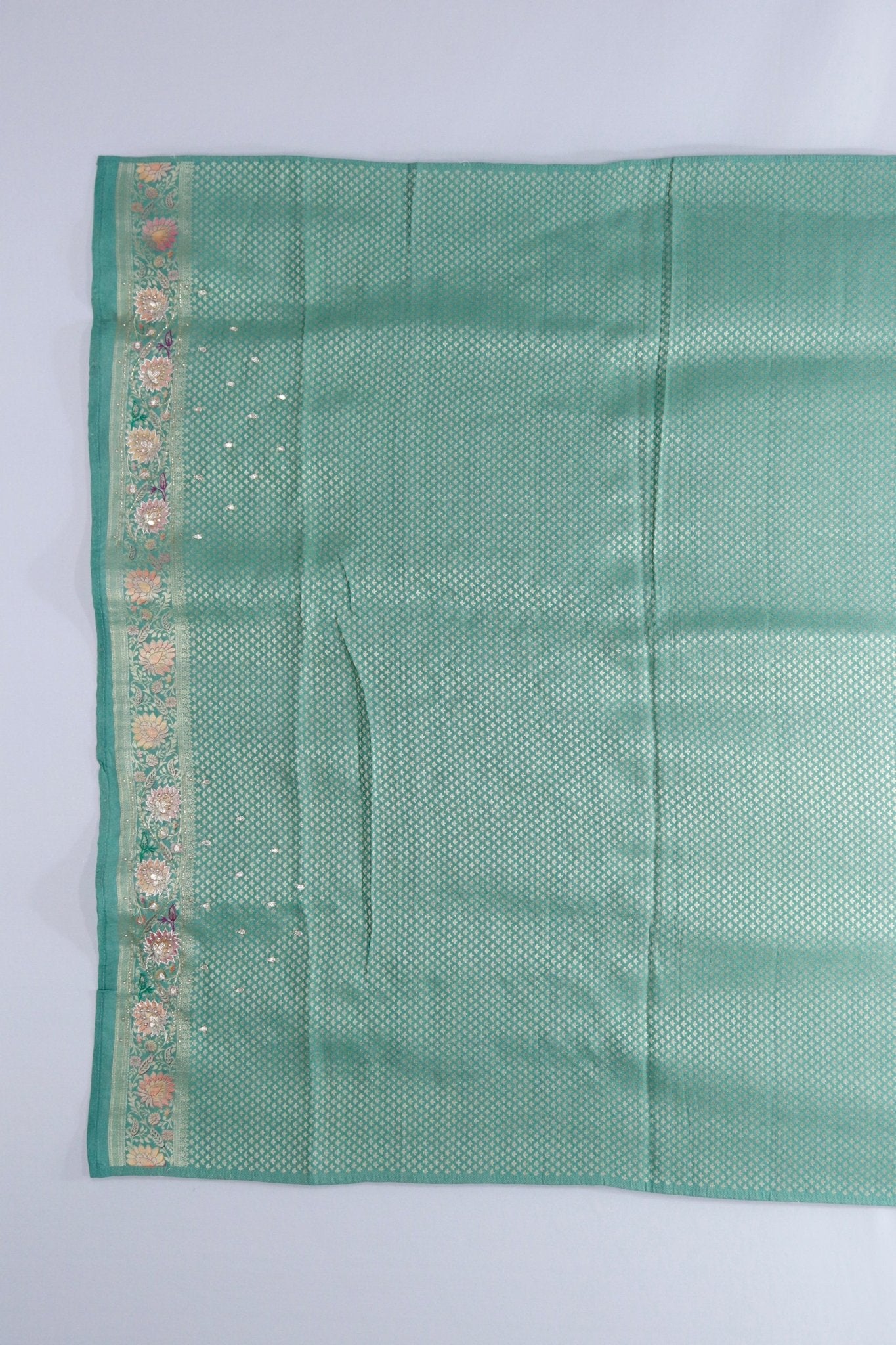 Pastel Green and Beige Banarasi Silk Saree with Diamond Pattern and Intricate - Mangaldeep NX