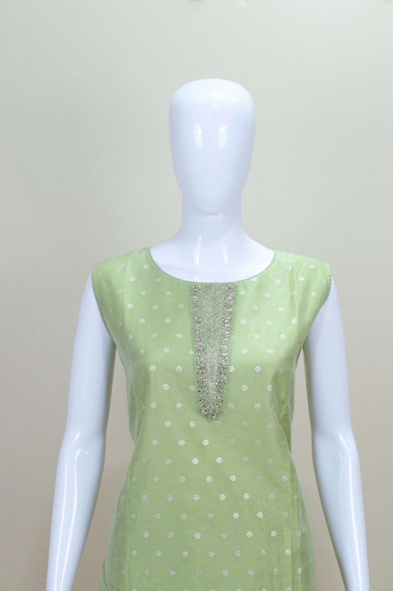 Pastel Green Cotton Straight Kurta Set with Gota Work Dupatta - Mangaldeep NX