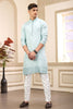Pastel Green Embroidered Kurta with White Churidar Pants for Men - Mangaldeep NX