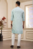 Pastel Green Embroidered Kurta with White Churidar Pants for Men - Mangaldeep NX