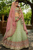 Pastel Green Mirror Work Embroidered Silk Lehenga Choli with Pink Net Dupatta - Mangaldeep NX