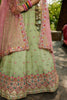 Pastel Green Mirror Work Embroidered Silk Lehenga Choli with Pink Net Dupatta - Mangaldeep NX