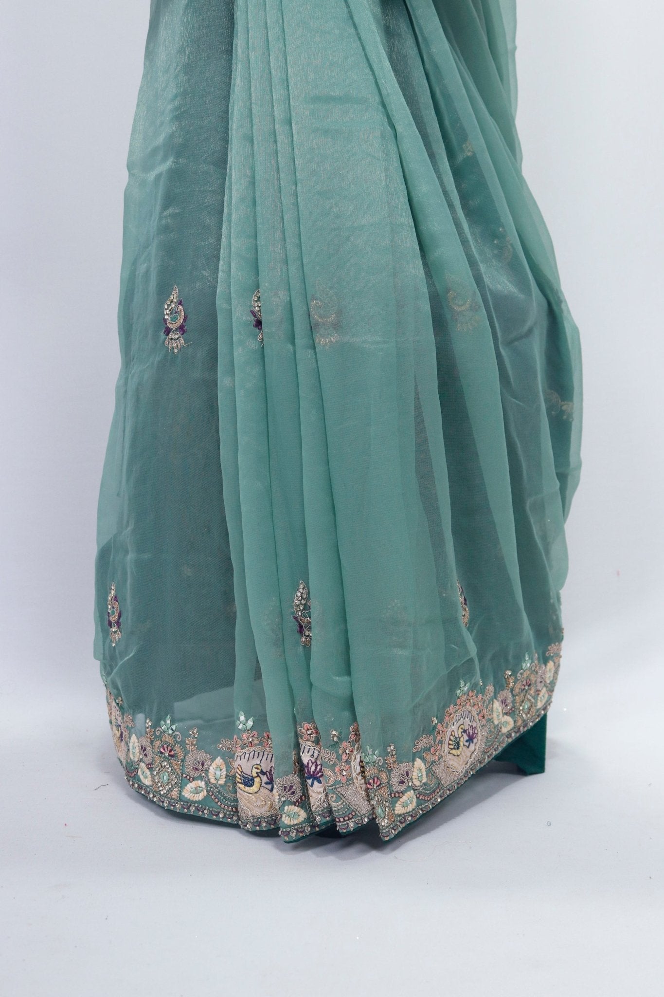 Pastel Green Soft Net Saree with Intricate Embroidery and Designer Border Perfect for Wedding Festive Wear - Mangaldeep NX