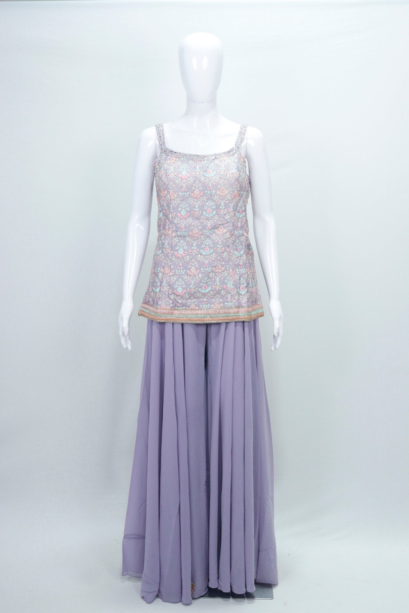 Pastel Lavender Embroidered Georgette Sharara Set - Mangaldeep NX