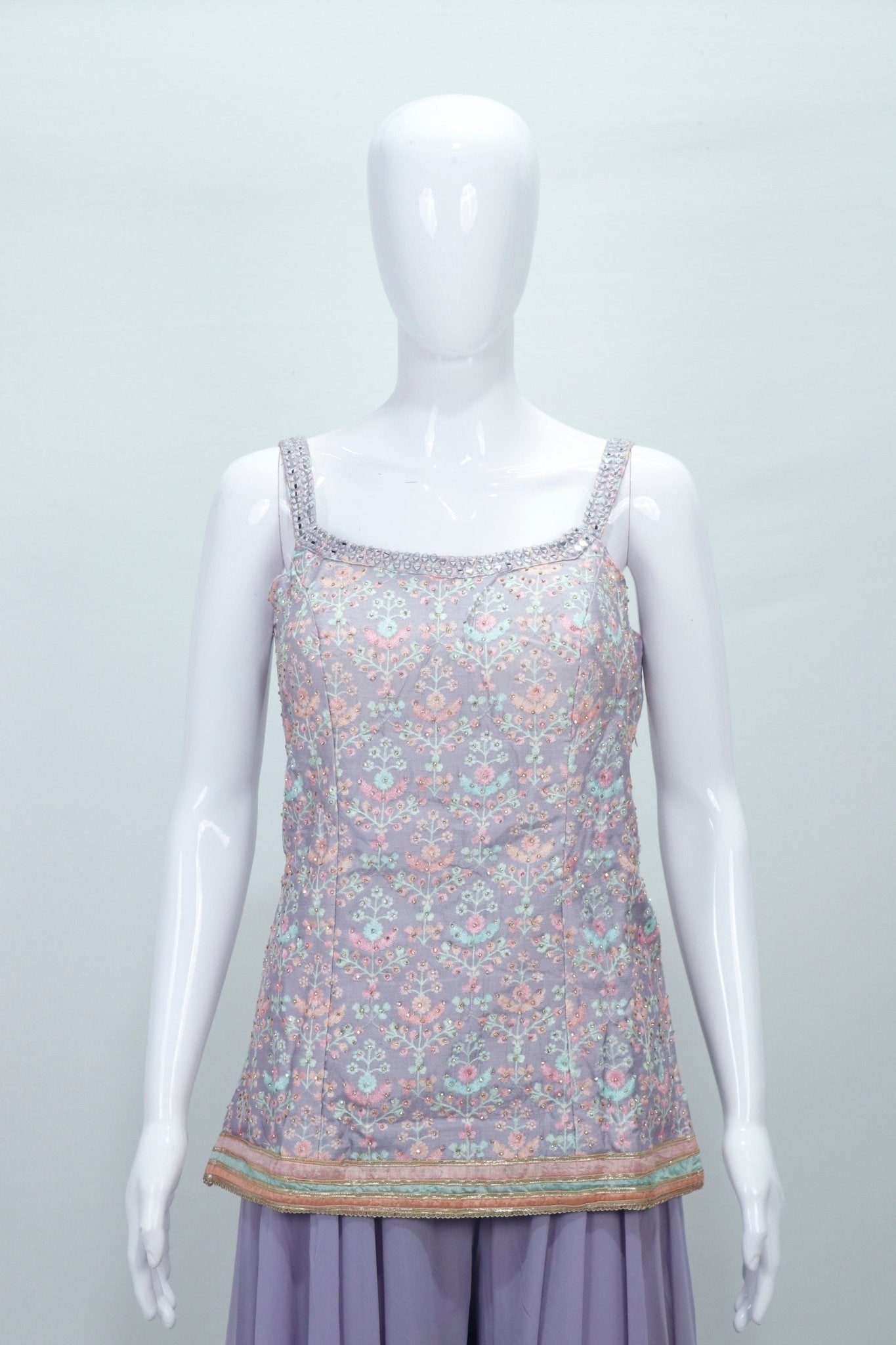 Pastel Lavender Embroidered Georgette Sharara Set - Mangaldeep NX