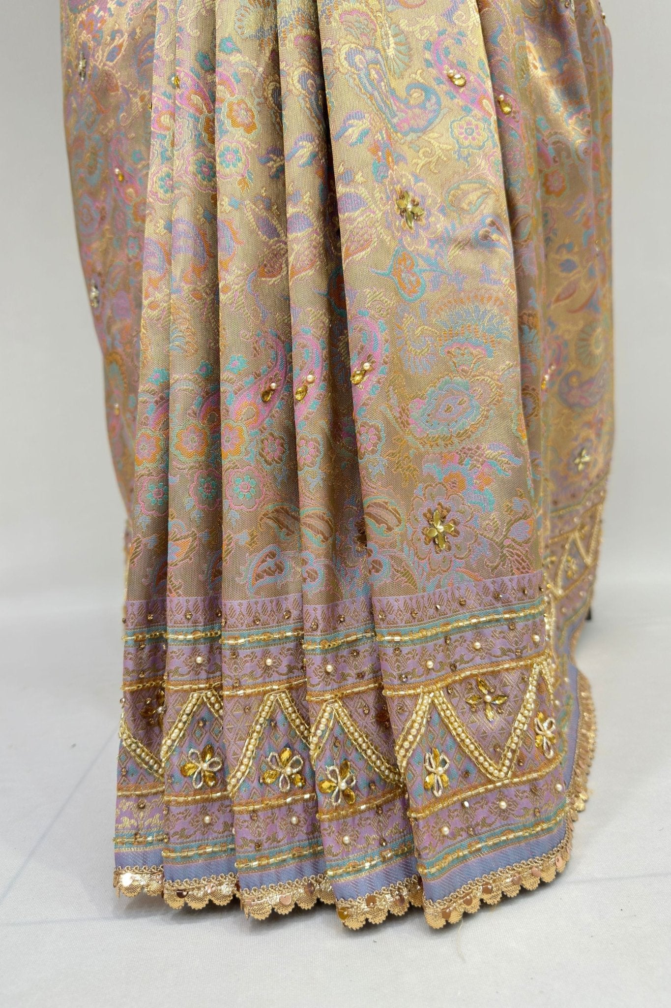 Pastel Lilac & Gold Banarasi Silk Saree - Mangaldeep NX