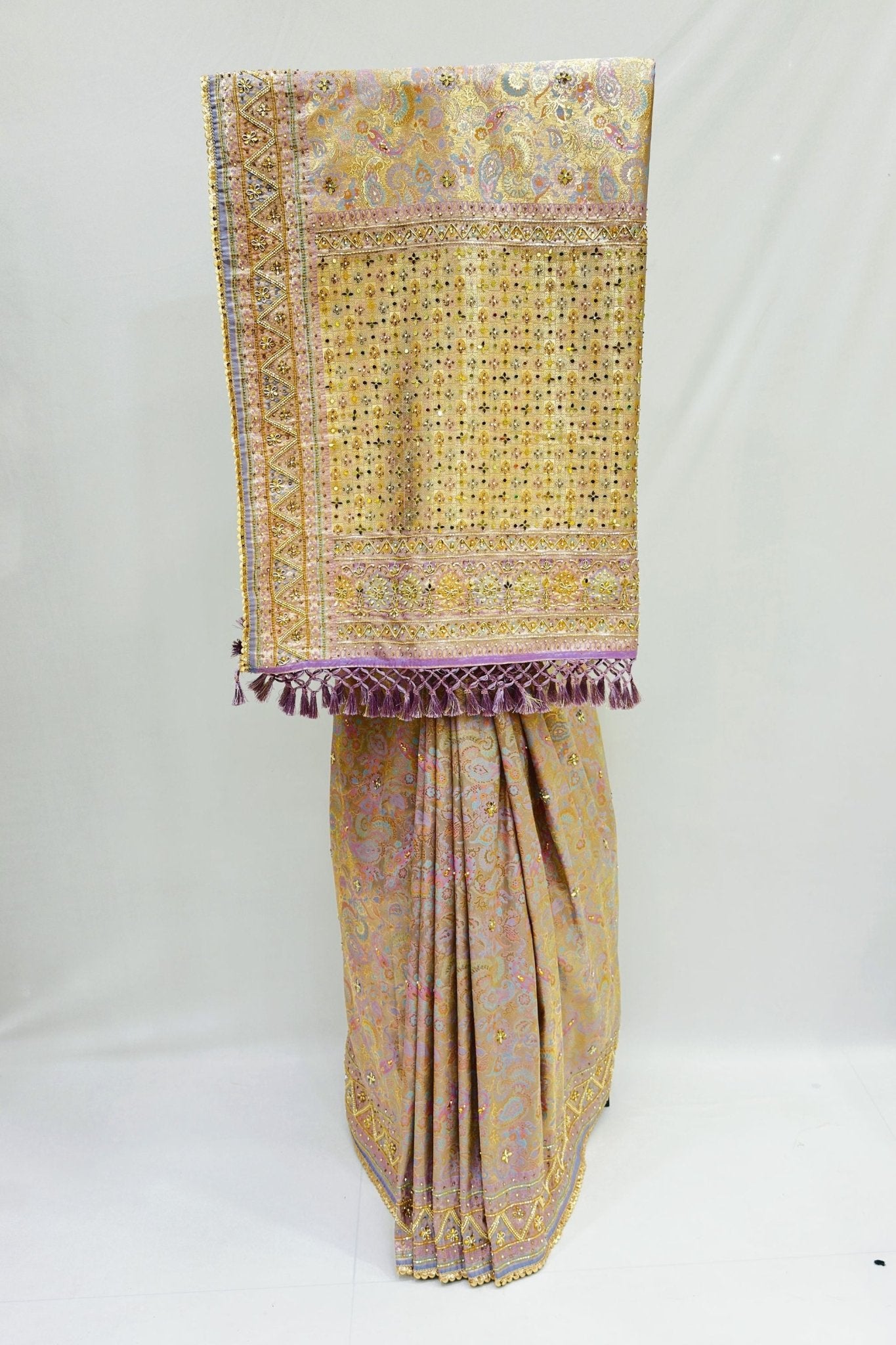 Pastel Lilac & Gold Banarasi Silk Saree - Mangaldeep NX