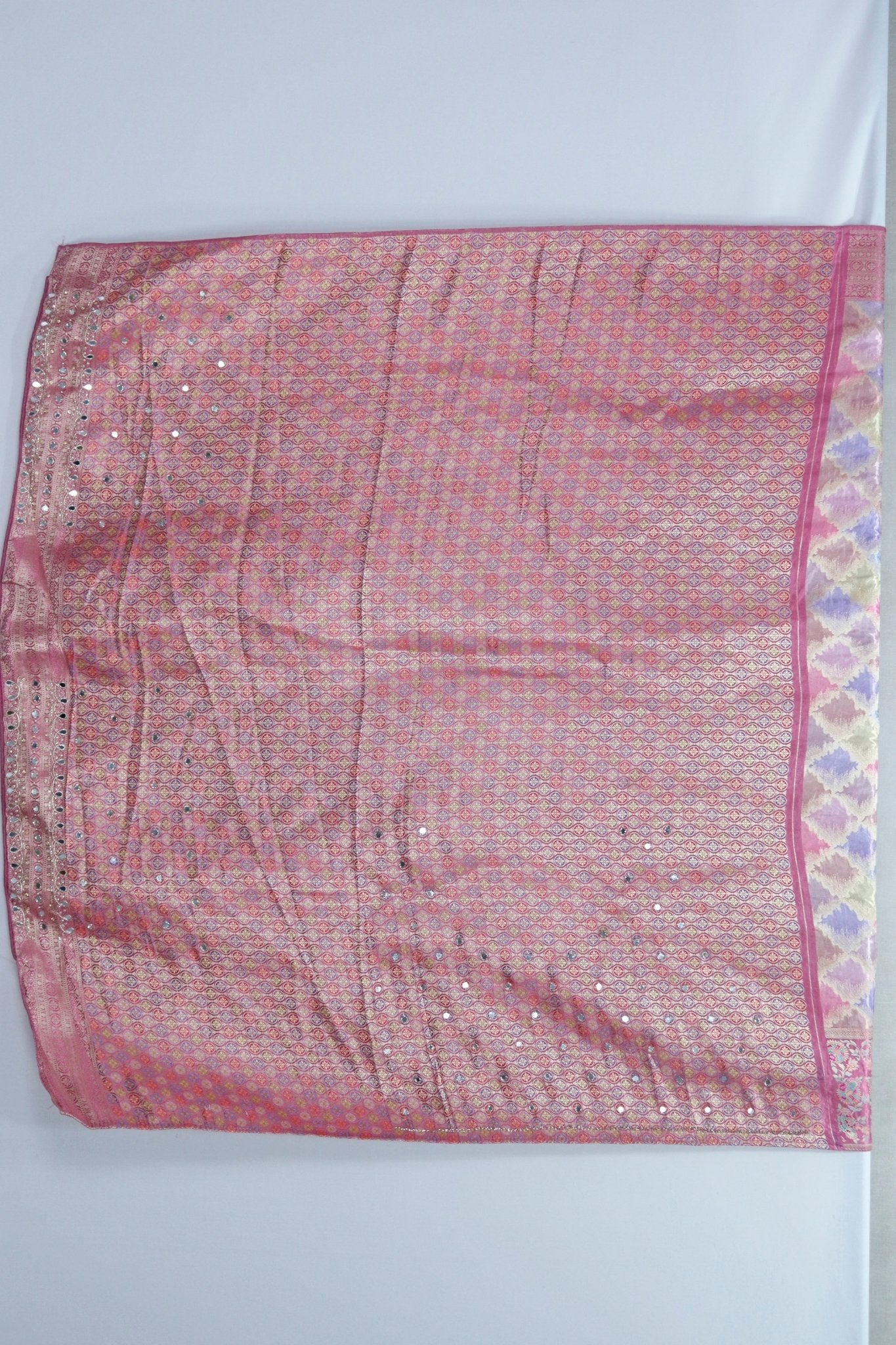 Pastel Multicolor Bandhani Silk Saree Pink Pallu Traditional Wedding Festive Wear - Mangaldeep NX