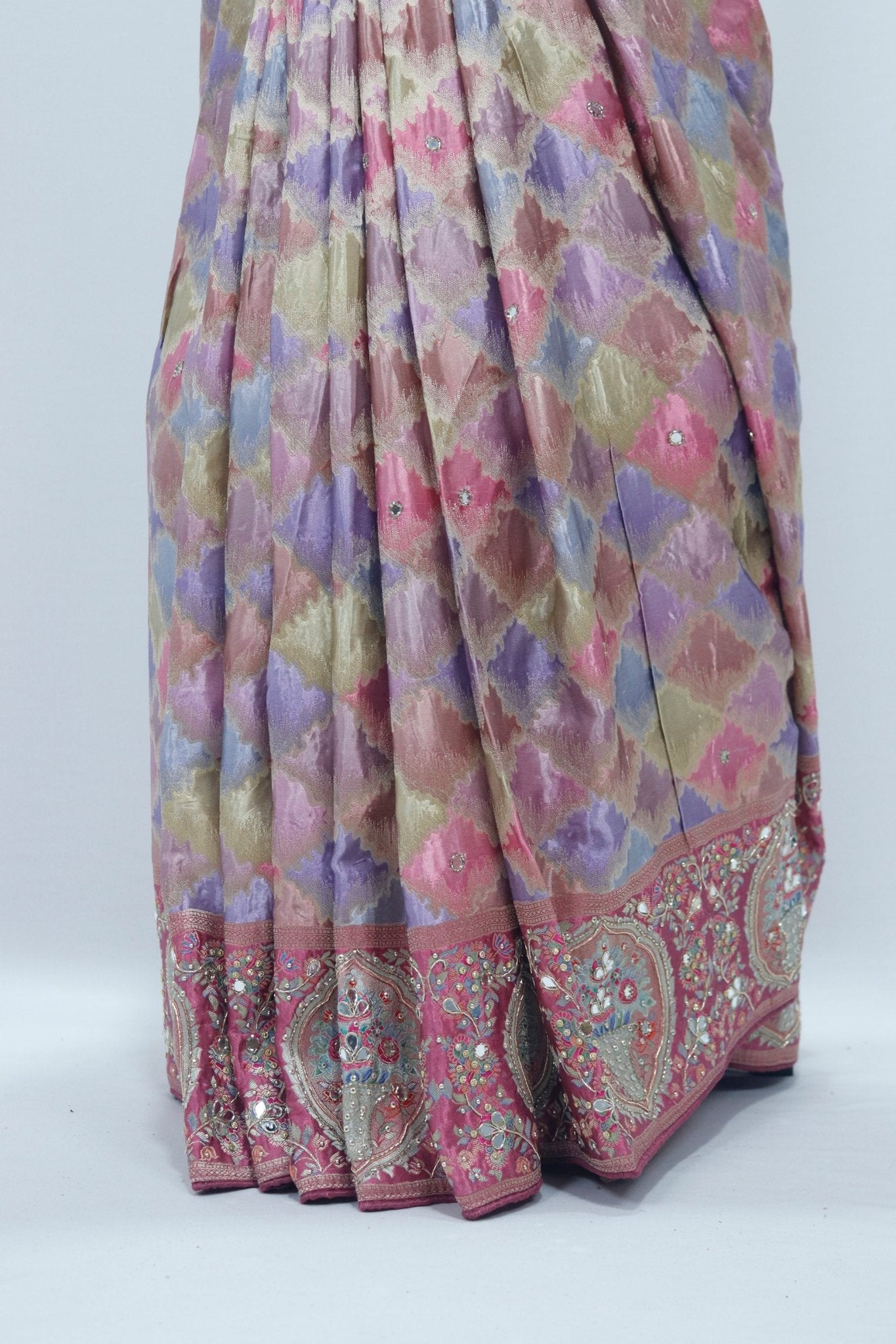 Pastel Multicolor Bandhani Silk Saree Pink Pallu Traditional Wedding Festive Wear - Mangaldeep NX