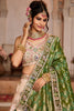 Peach Embroidered Bridal Lehenga Choli with Green Banarasi Dupatta - Mangaldeep NX