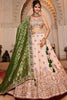Peach Embroidered Bridal Lehenga Choli with Green Banarasi Dupatta - Mangaldeep NX