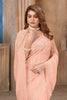 Peach Floral Embroidered Net Saree with Matching Blouse Piece - Mangaldeep NX