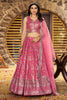 Peach Pink Embroidered Silk Lehenga Choli with Foil Work and Net Dupatta - Mangaldeep NX