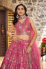 Peach Pink Embroidered Silk Lehenga Choli with Foil Work and Net Dupatta - Mangaldeep NX